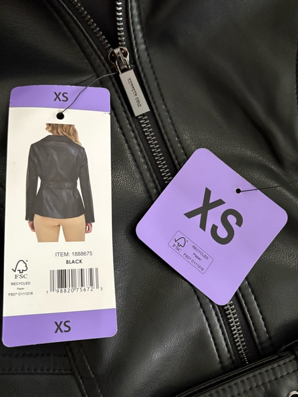 Women’s Kenneth Cole Faux-Leather Belted Jacket, XS, NWT - Picture 2 of 5